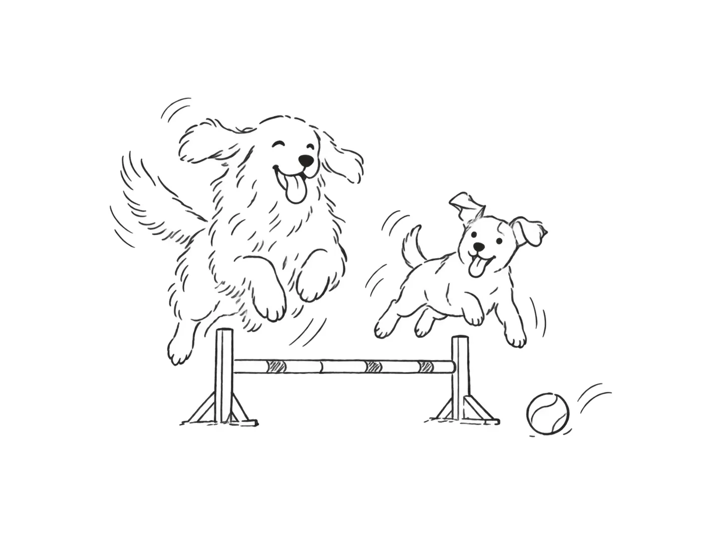 ドッグランで遊ぶ犬の線画